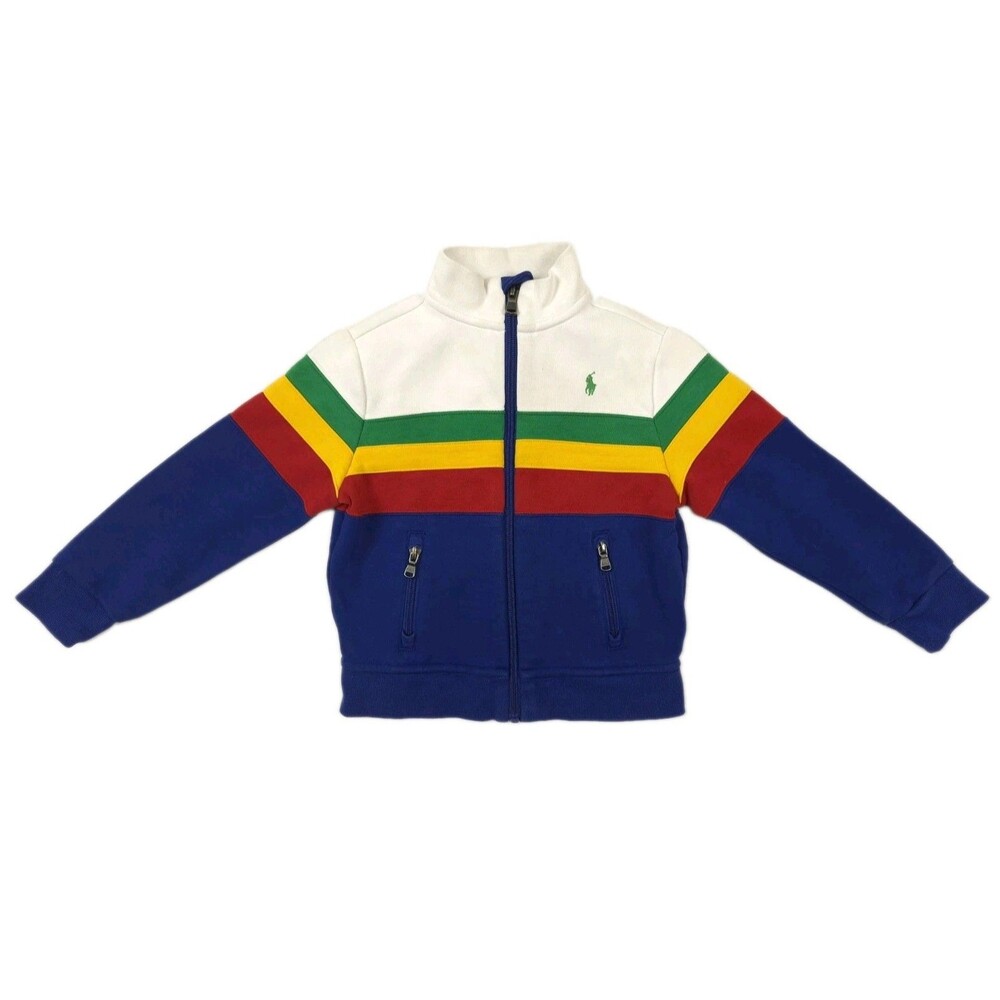 Polo Ralph Lauren Colorblock Striped Doubke Knit Track Jacket Toddler Retro